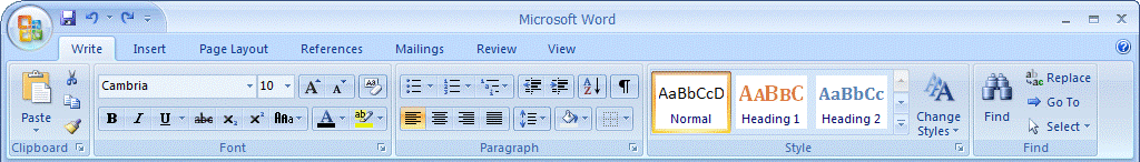 Microsoft Word 2007 Office Ribbon Menu